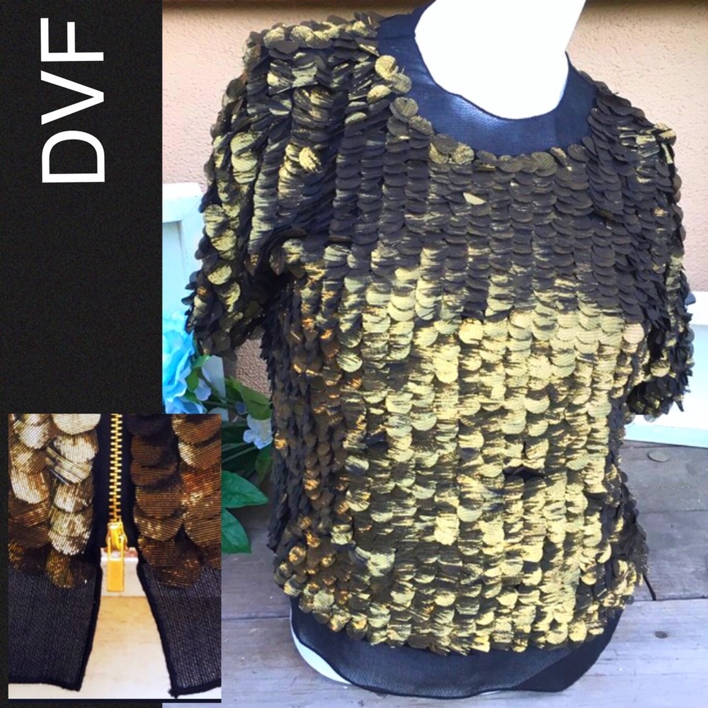 GOLDEN Metallic DVF Exposed Zip Cocktail Sheer Top